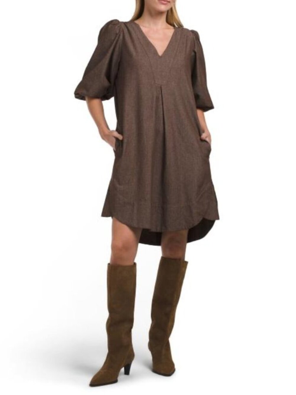 CYNTHIA ROWLEY Denim Puff Sleeve Mini Dress